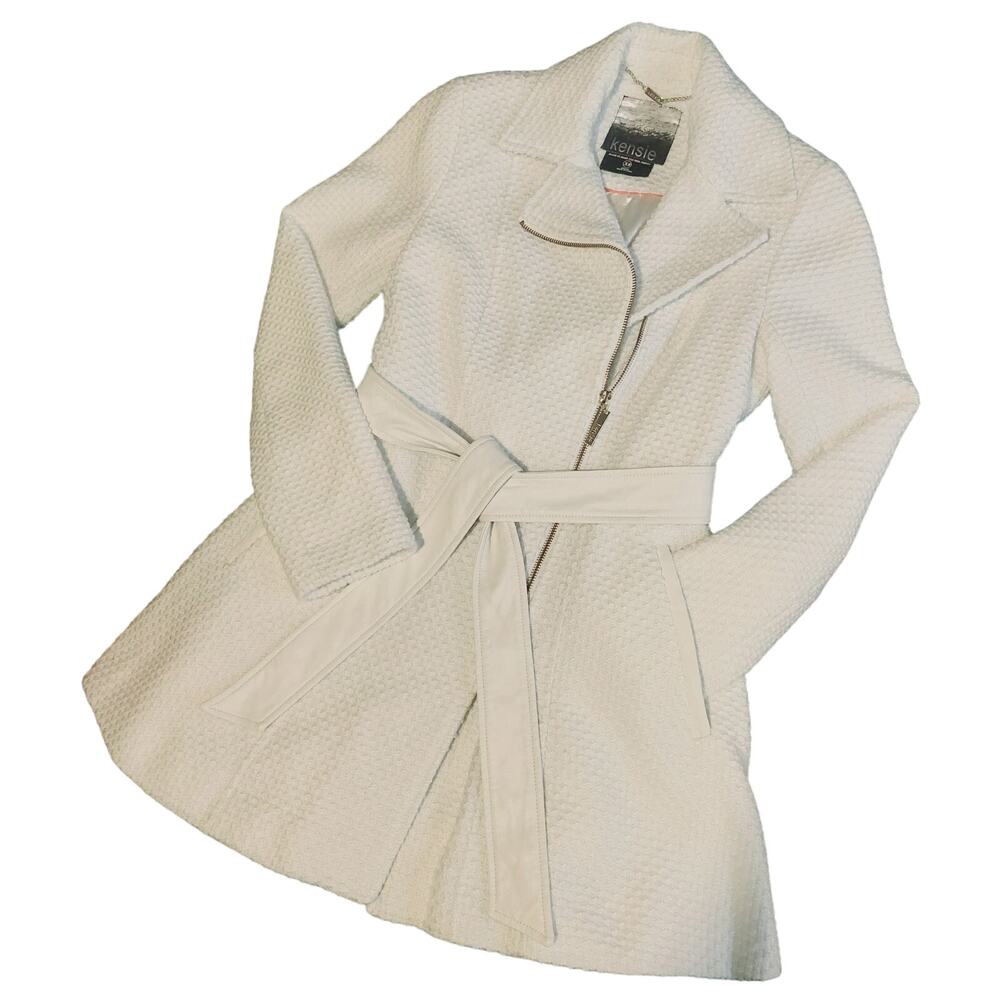 Kensie Coat Fully Lined White X-Small Flare/Peplum Women's Preppy Chic Classy